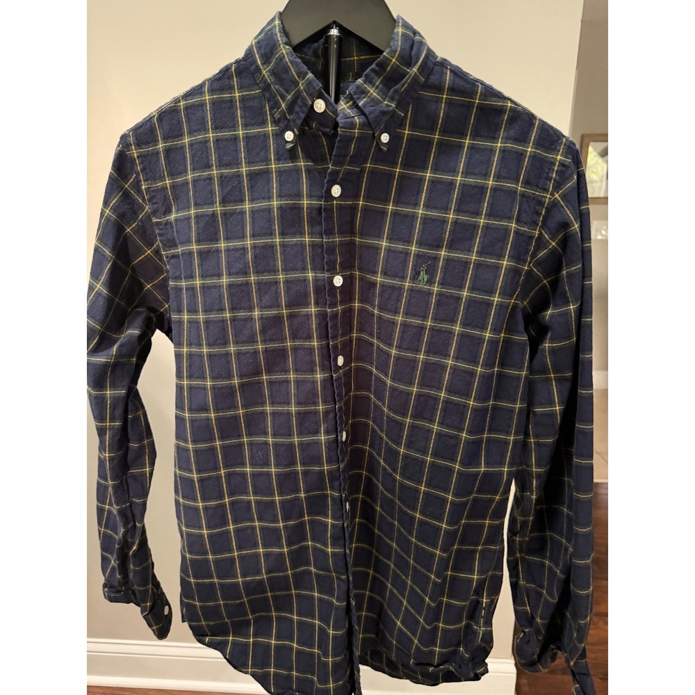 Polo Ralph Lauren Mens‎ Small Classic Fit Flannel Plaid Button Down Shirt Navy